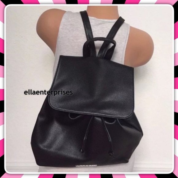 VS Backpack Black Faux Leather Bookbag - Picture 2 of 9